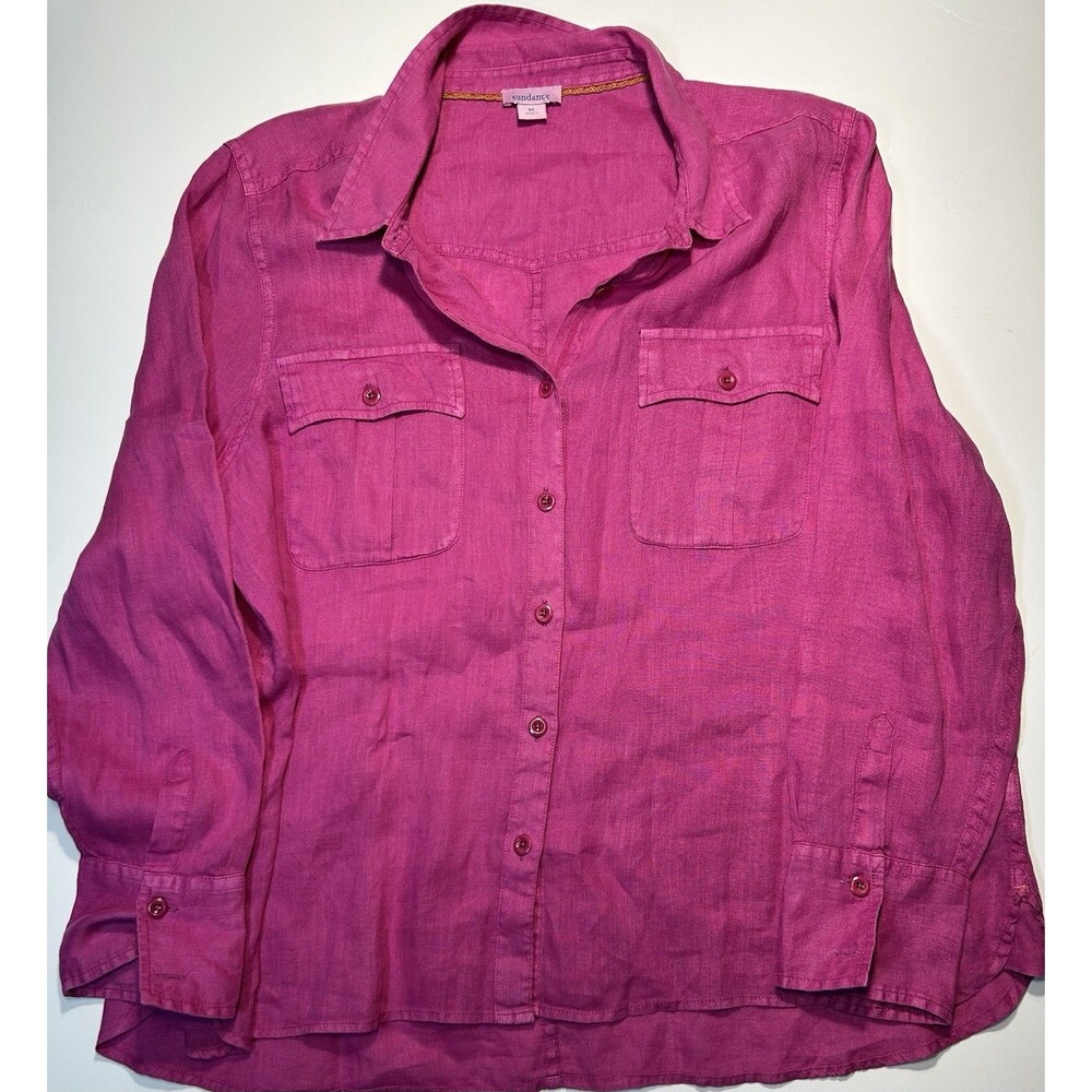 Sundance Women’s Linen Button Down Long Sleeve Shirt Fuchsia Pink Size XL Top